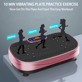 Vibration plate with silhouettes of people walking, jogging, and running on it, against a gray background.