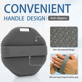 Gray silicone handle with anti-slip textured design and silicone hand strap for better grip, on a white background.