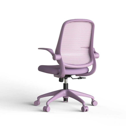 Purple office chair with mesh back on a white background