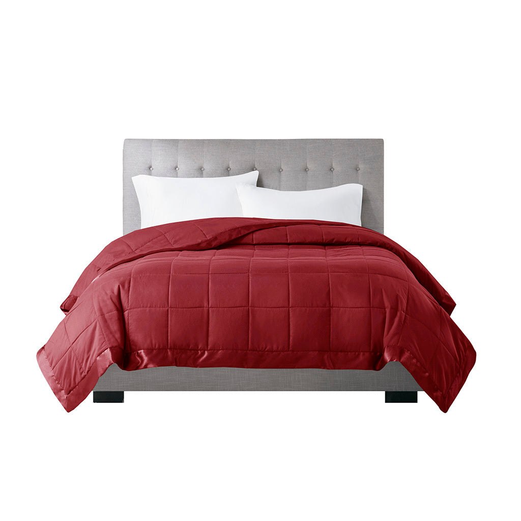 Down Alternative Blanket Burgundy Twin - Budget Comfort neatly spread on a bed, highlighting its box quilting and lightweight design.