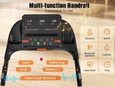 Multi-function treadmill handrail with control buttons and heart rate monitor