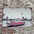 Vintage Pink Convertible Car Metal Sign for Home Decor