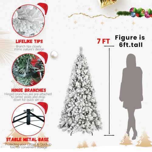 Flocked Christmas tree height guide with hinged branches