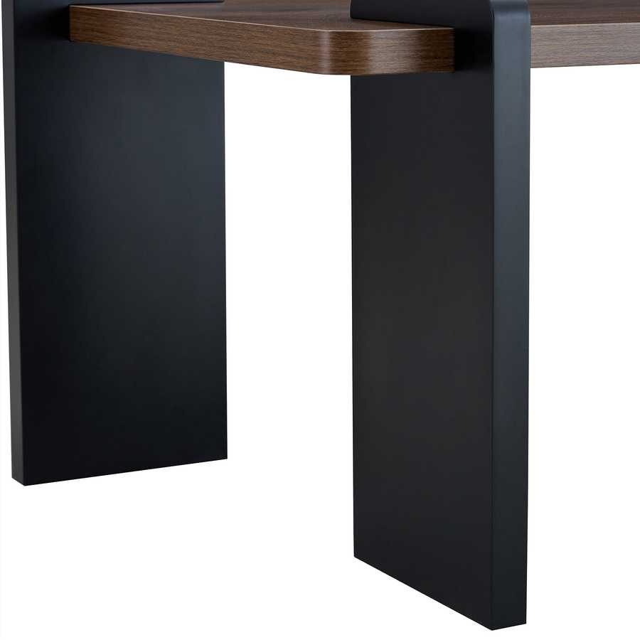 Detailed view of black leg on Walnut MDF Coffee Table, emphasizing the clean lines and contemporary design for accent furniture.