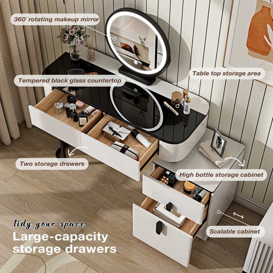 Modern Vanity Table with Storage and Adjustable Mirror