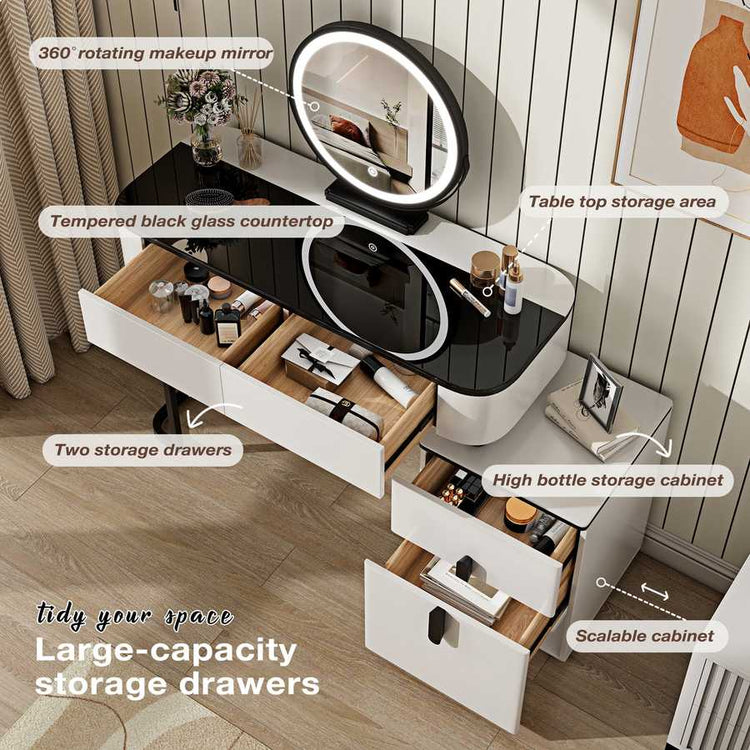 Modern Vanity Table with Storage and Adjustable Mirror