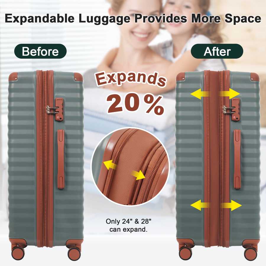 Luggage Sets 5 Piece with Front Opening , Hardside Expandable Carry on Suitcase with Spinner Wheels TSA Lock USB Port Cup Holder Duffel Bag and Toiletry Bag