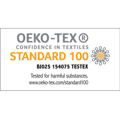OEKO-TEX Standard 100 certification label for Lightweight Down Alternative Blanket, ensuring safety from harmful substances in bedding.