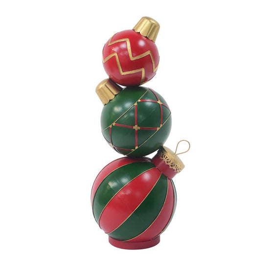 Stacked Christmas ball decoration in red and green iron