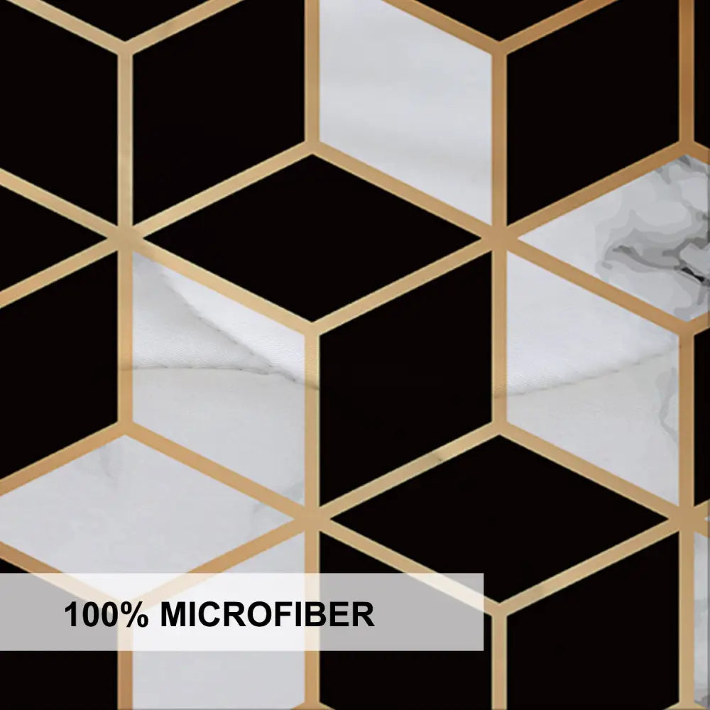 3PCS Comforter Geometric Cube Bedding Set Queen Size Black White Gold Reversible MLNshops]