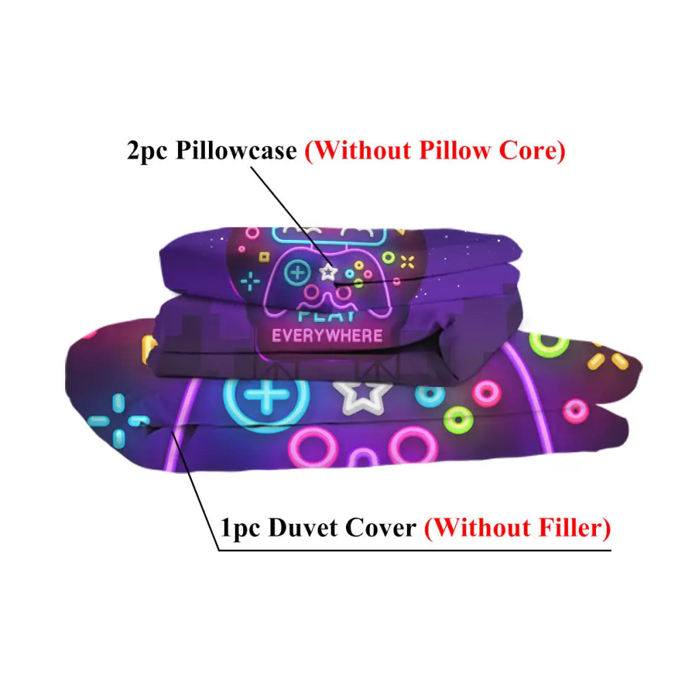 3Pcs Trippy Neon Gamepad Duvet Cover Comforter Set Twin for Gamer Soft Bedding Set MLNshops]