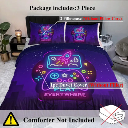 3Pcs Trippy Neon Gamepad Duvet Cover Comforter Set Twin for Gamer Soft Bedding Set MLNshops]