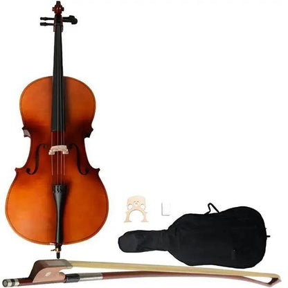 4/4 Acoustic Cello Case Bow Rosin Wood Color