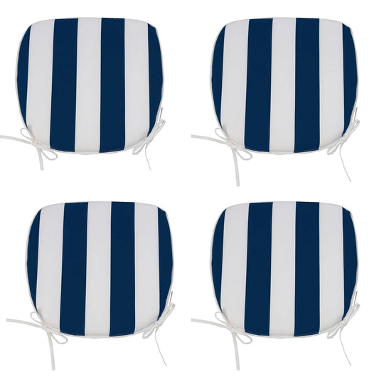 4 PCS Set Outdoor Chair Cushions Seat Cushions with Straps, Patio Chair Pads（Blue / White Color）