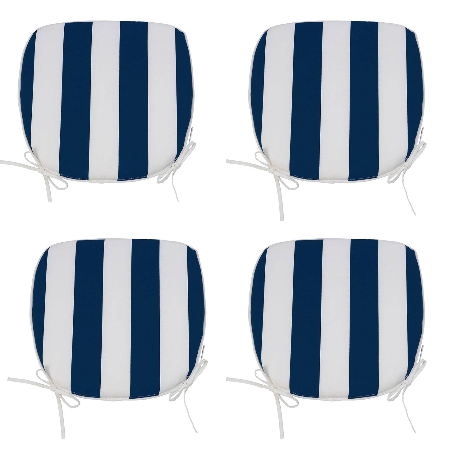 4 PCS Set Outdoor Chair Cushions Seat Cushions with Straps, Patio Chair Pads（Blue / White Color）