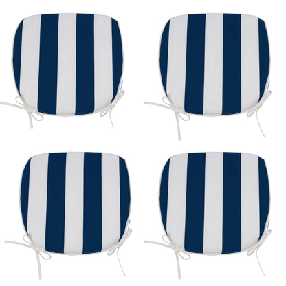 4 PCS Set Outdoor Chair Cushions Seat Cushions with Straps, Patio Chair Pads（Blue / White Color）