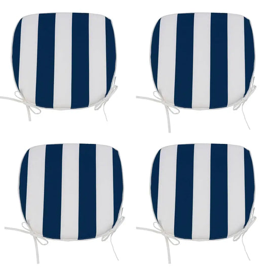 4 PCS Set Outdoor Chair Cushions Seat Cushions with Straps, Patio Chair Pads（Blue / White Color） MLNshops]