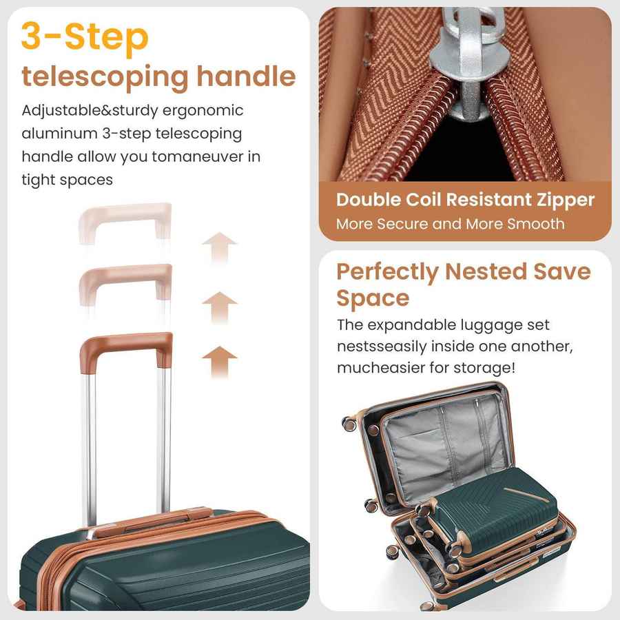 MLNshops 4 Piece Luggage Set with Spinner Wheels - Durable Travel Gear