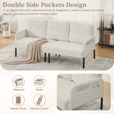 Beige sofa with double side pockets design in a living room setting