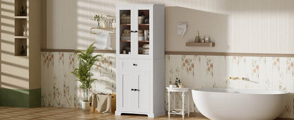 MLNshops tall bathroom storage cabinet - White, Glass Doors