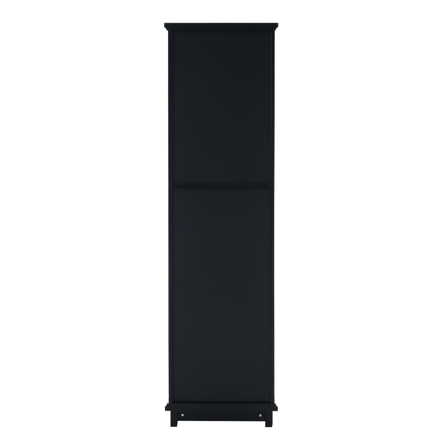 63" Tall Bathroom Storage Cabinet with Glass Doors, Free-Standing, Two Drawers, and Adjustable Shelves, MDF Board, Painted Black