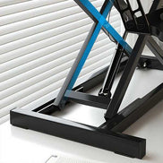 Detailed view of the anti-slip base and sturdy frame of the 32 inch height adjustable desk converter for stable dual monitor support.