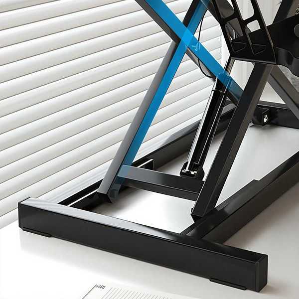 Detailed view of the anti-slip base and sturdy frame of the 32 inch height adjustable desk converter for stable dual monitor support.