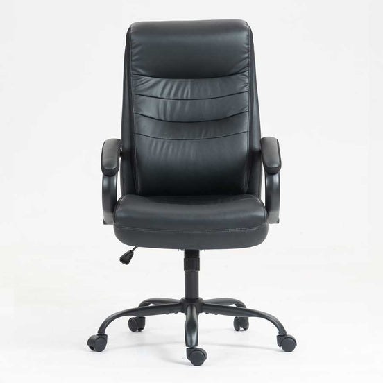 Front view of PU Material Office Chair 9131HJ-PU-KD featuring padded armrests and ergonomic design for long work sessions.