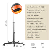 Hair dryer with stand and specifications on a white background