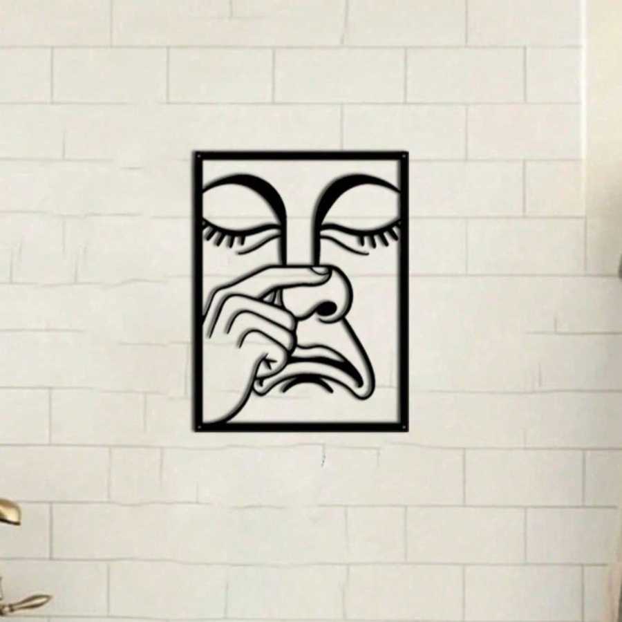 Funny Nose Picking Expression Wall Art mounted on white tiled wall, adds playful charm to modern home interiors.