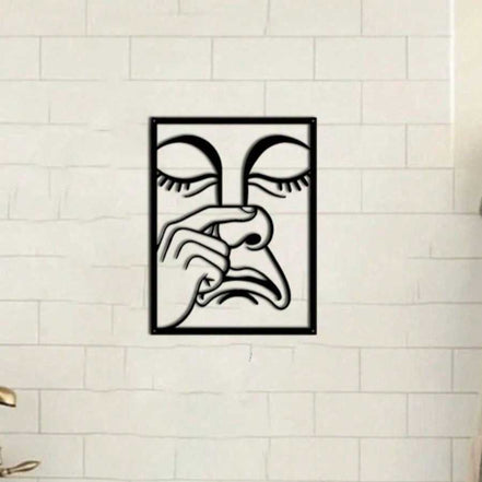 Funny Nose Picking Expression Wall Art mounted on white tiled wall, adds playful charm to modern home interiors.