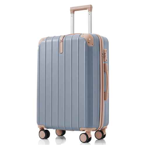 Blue suitcase with beige accents on a white background