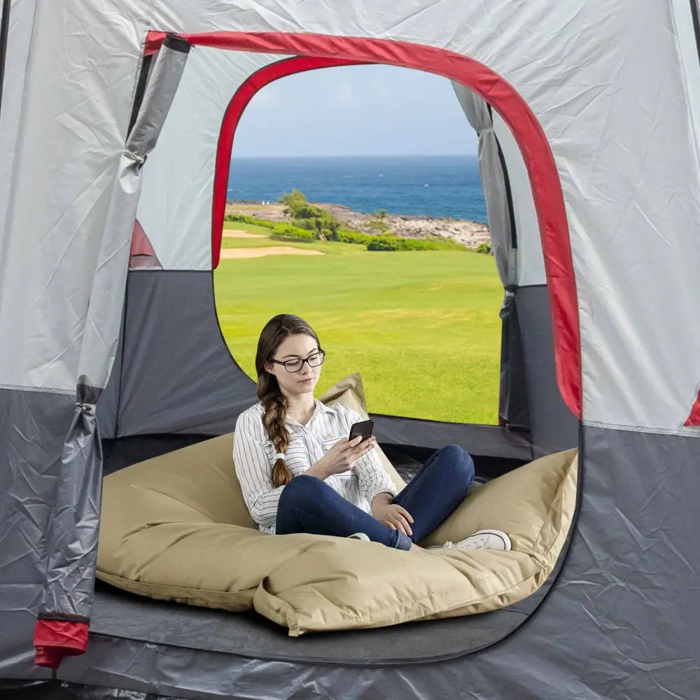 430*430*210cm Polyester Cloth Fiberglass Poles Can Accommodate 14 People Camping Tent Red And White MLNshops]