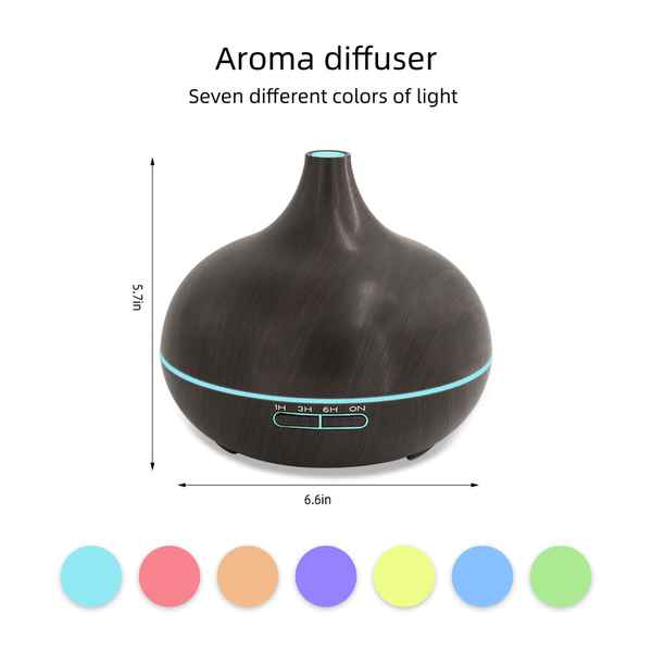 Black aroma diffuser with color options displayed on a white background