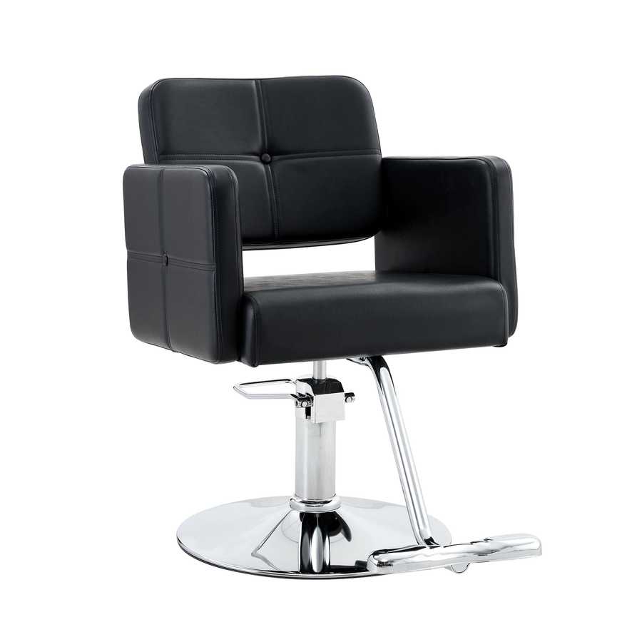 Black leather salon chair with chrome base