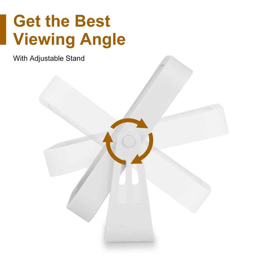 White fan with adjustable stand on a white background