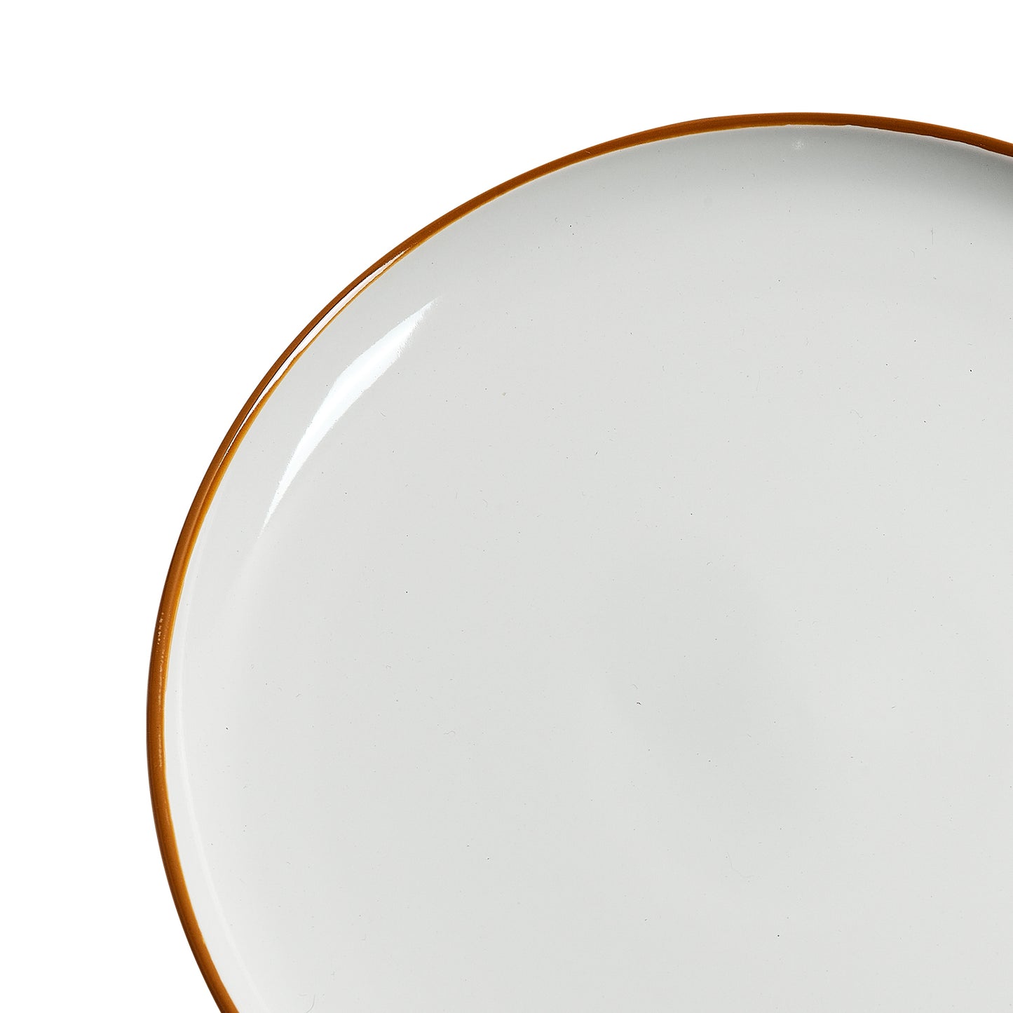 Close-up of ceramic dinner plate from 12 PCS Dinnerware Set for 4, showcasing smooth white surface and elegant golden rim detail.