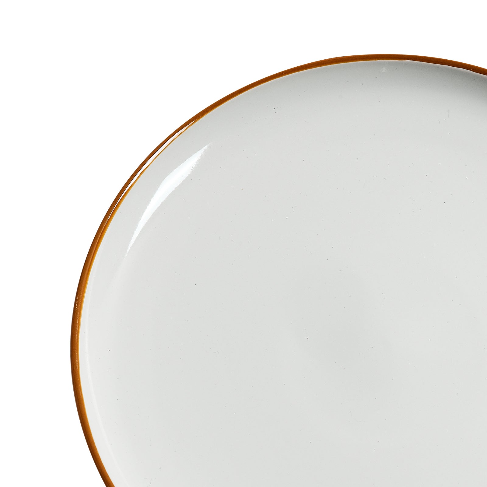 Close-up of ceramic dinner plate from 12 PCS Dinnerware Set for 4, showcasing smooth white surface and elegant golden rim detail.
