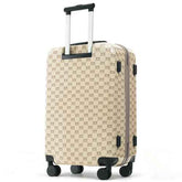 Beige suitcase with a pattern on a white background