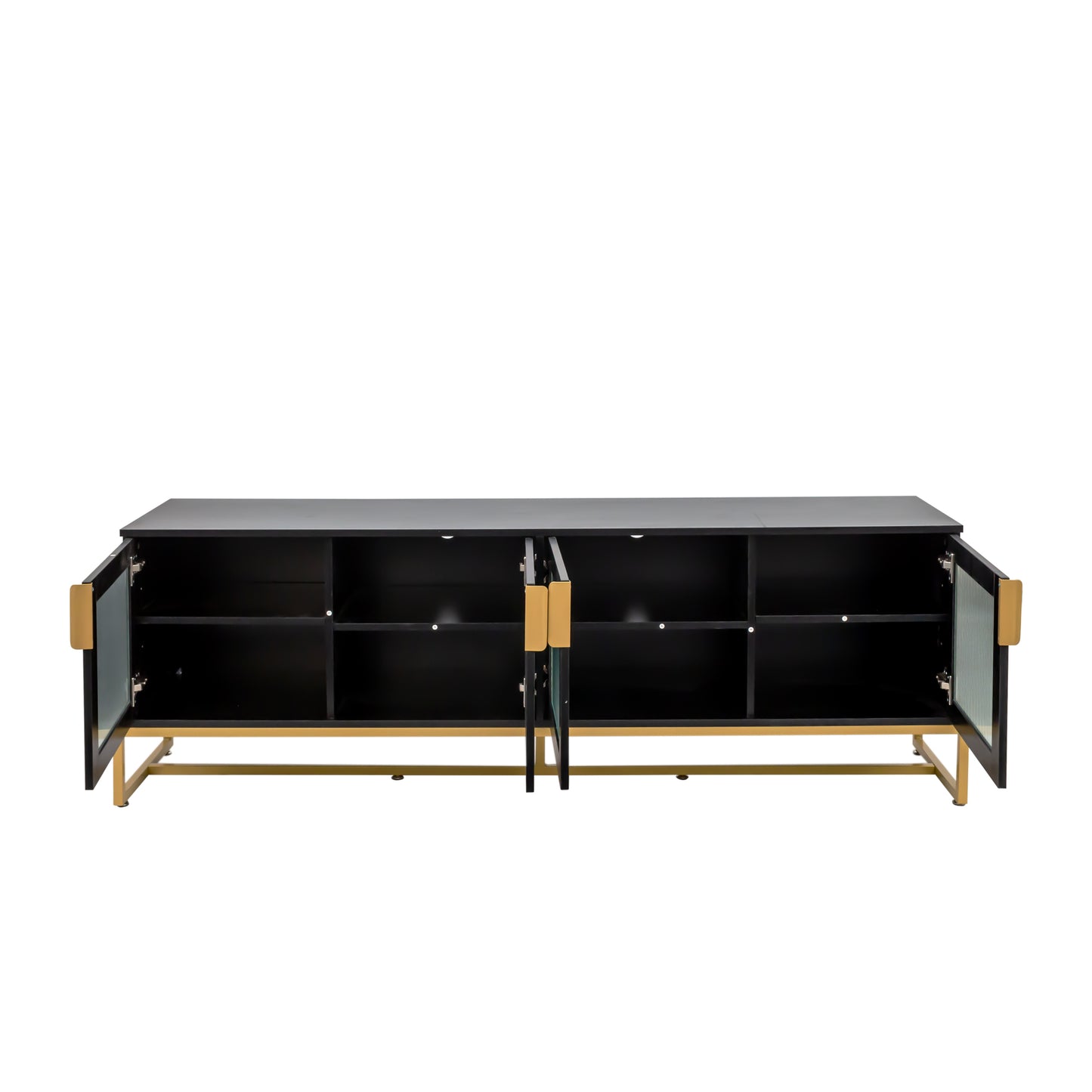 Black 70.87" TV STAND.Entertainment Center with Shelf, Wood TV Media Console with Sturdy Metal Legs for Living Room