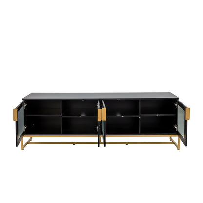 Black 70.87" TV STAND.Entertainment Center with Shelf, Wood TV Media Console with Sturdy Metal Legs for Living Room