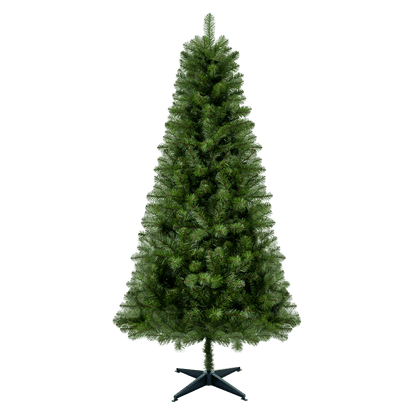 6FT Hinged Unlit Artificial Christmas Tree with 582 Tips, Full PVC Branches, Green Holiday Tree with 4-Leg Plastic Stand for Indoor Christmas Decoration