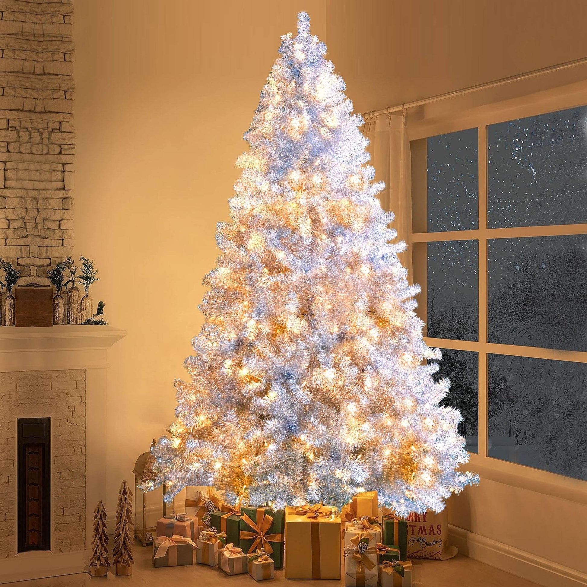 7.4FT Silver Pre-Lit Christmas Tree with 400 LED Lights
