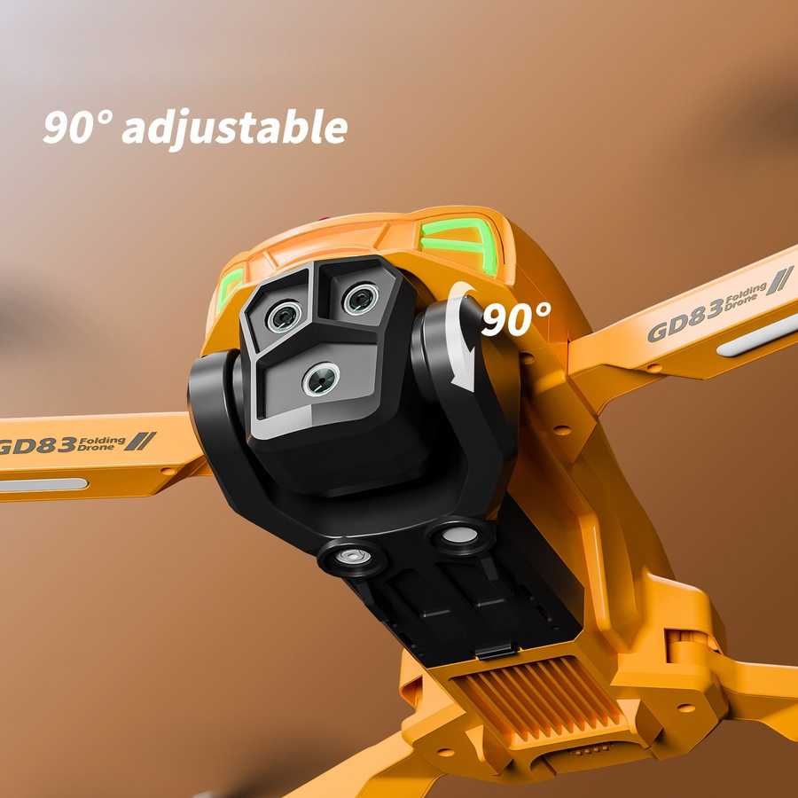 90-degree adjustable drone arm with 'GD83' branding on a brown background