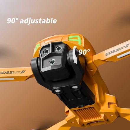90-degree adjustable drone arm with 'GD83' branding on a brown background