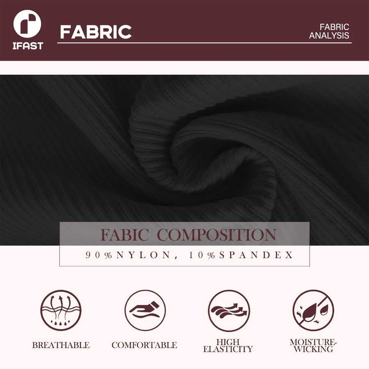 Fabric swatch with text indicating composition and fabric properties on a dark background