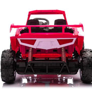Side view of pink kids' off-road ride-on car with decals