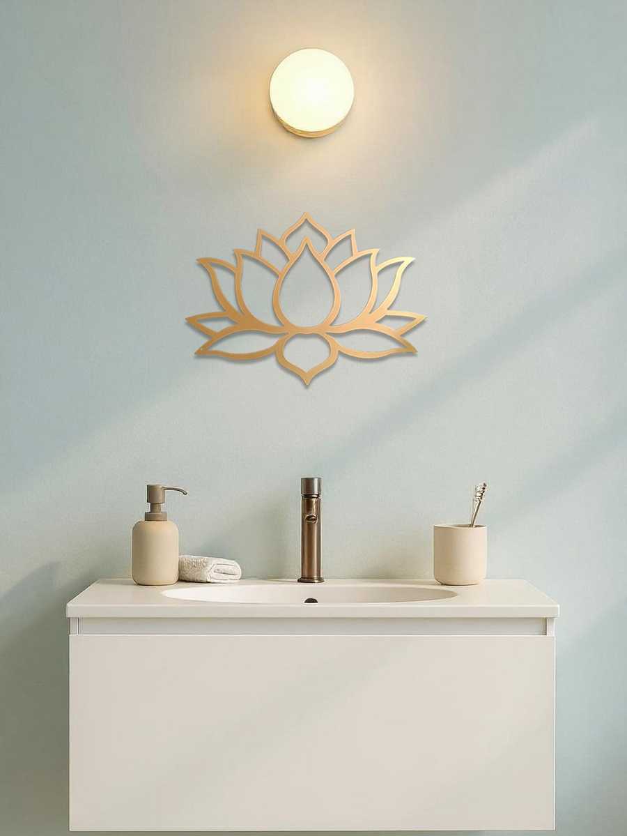 Lotus Metal Wall Art in modern bathroom setting