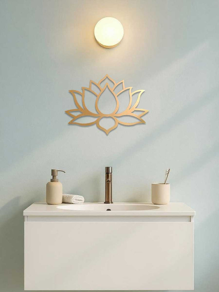 Lotus Metal Wall Art in modern bathroom setting