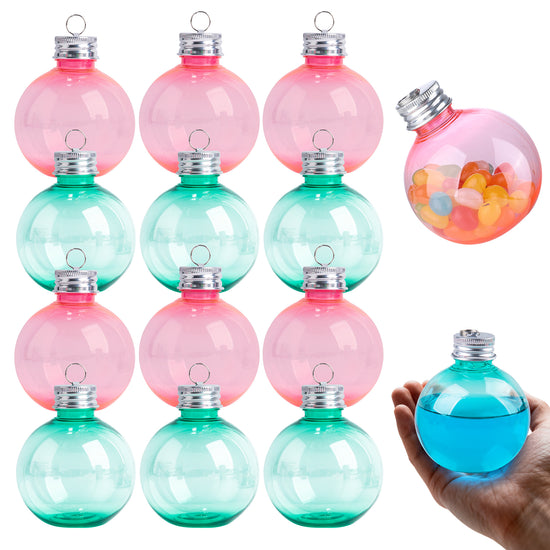 12 Pcs Christmas Ornament Balls for Drink, 5oz Fillable Ornaments Plastic Bulb Booze Balls for Christmas Tree Hanging Decor Christmas Gifts White Elephant Gifts Stocking Stuffers